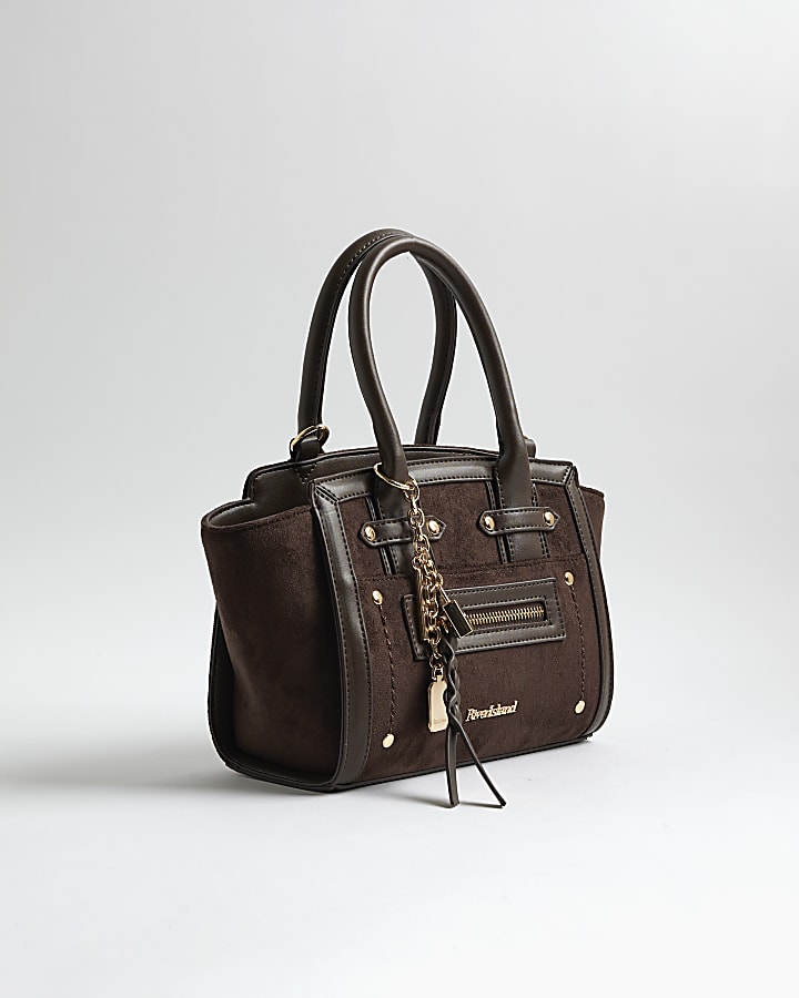 Brown Small Winged Panelled Zip Tote Bag