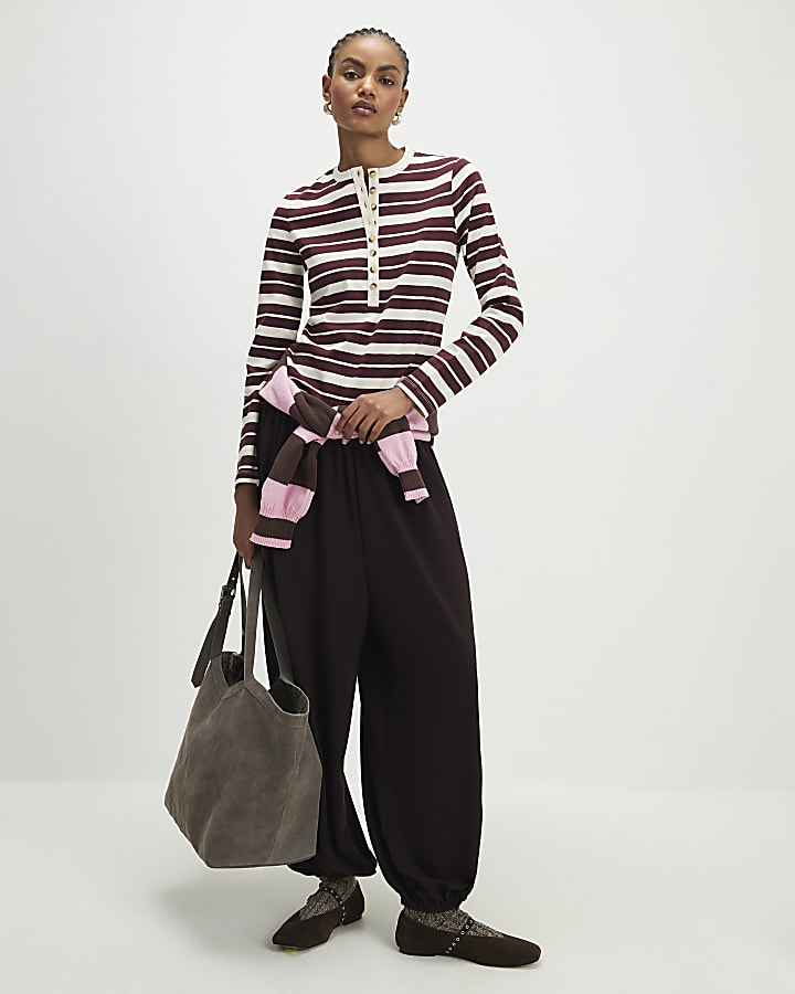 Burgundy Long Sleeve Stripe Top