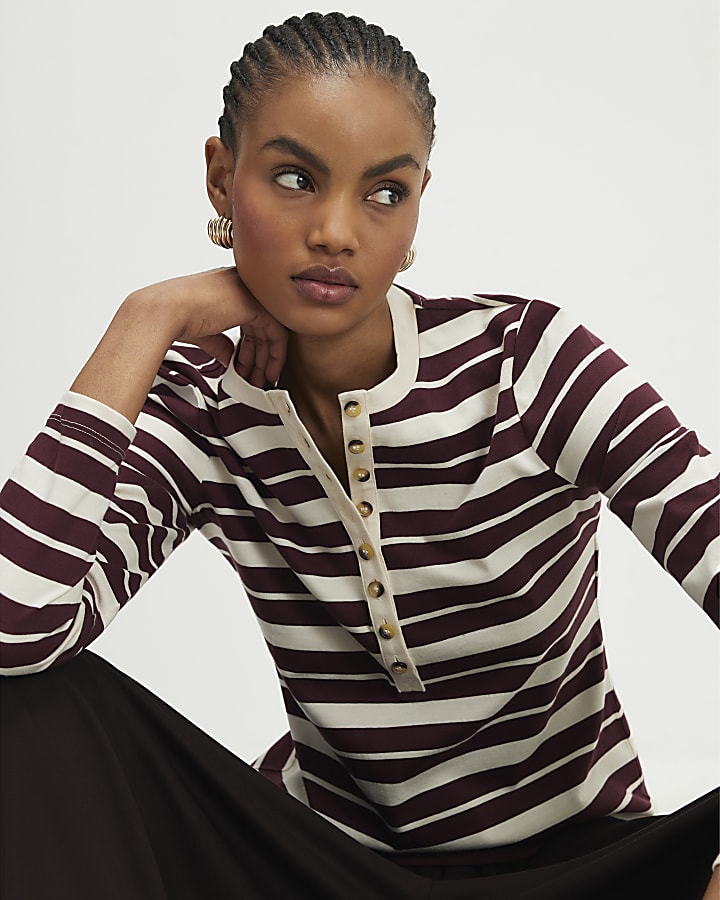 Burgundy Long Sleeve Stripe Top