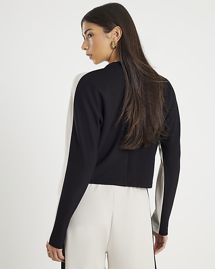 Cream Colour Block Batwing Sweatshirt