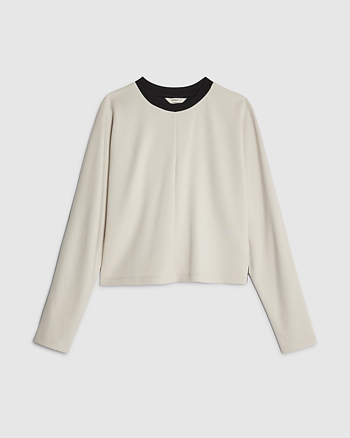 Cream Colour Block Batwing Sweatshirt