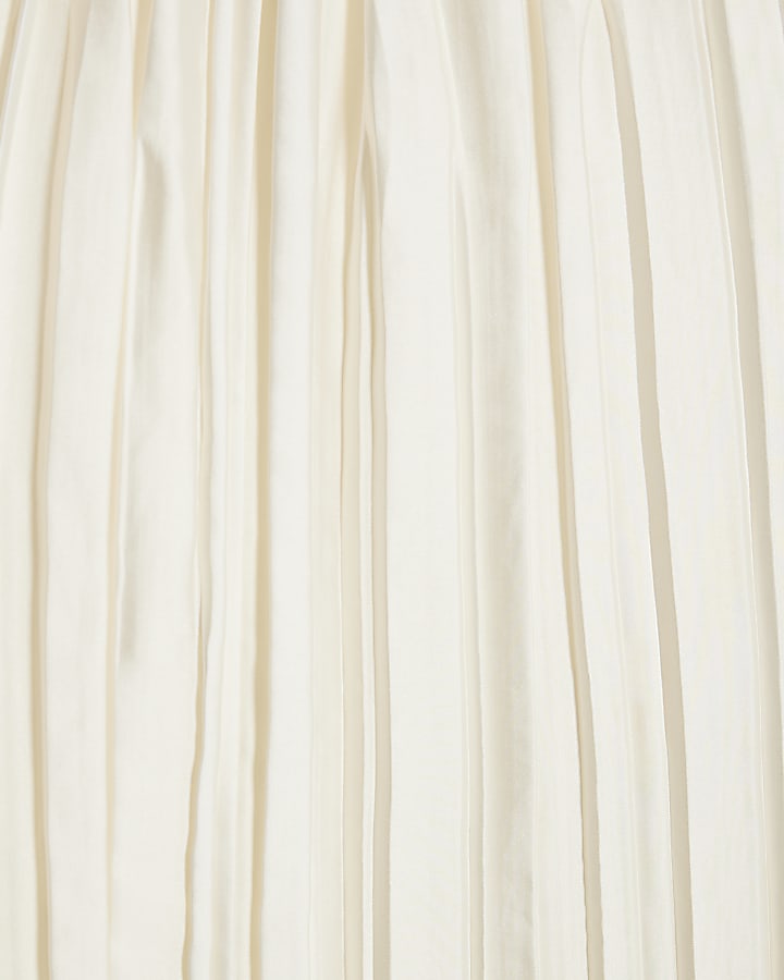 Cream Pleat Front Sheer Sleeve Blouse