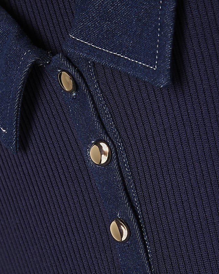 Navy Denim Knit Hybrid Mini Dress