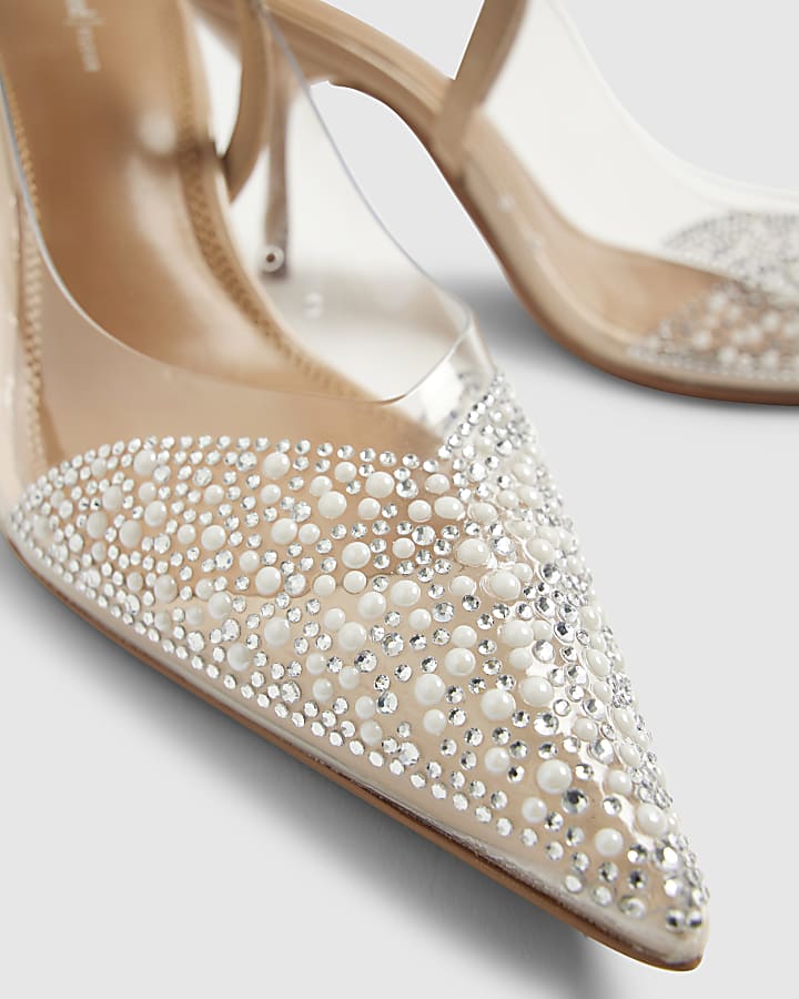 Beige Perspex Pointed Court Heels