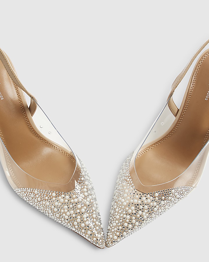 Beige Perspex Pointed Court Heels