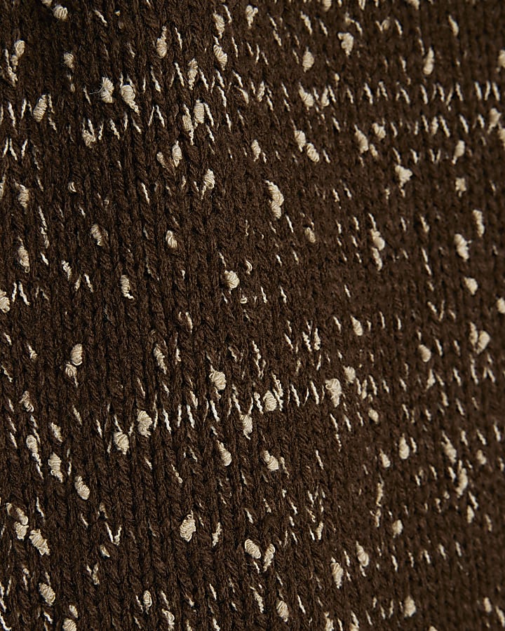 Brown Textured Knit Short Sleeve Top