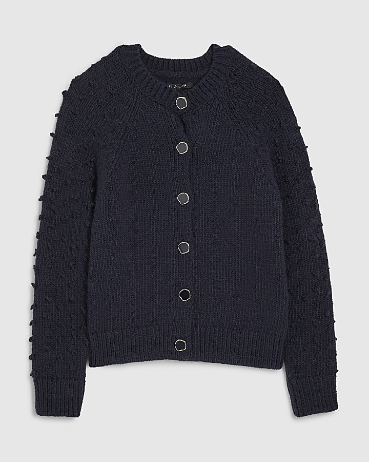 Navy Knitted Bobble Sleeve Cardigan