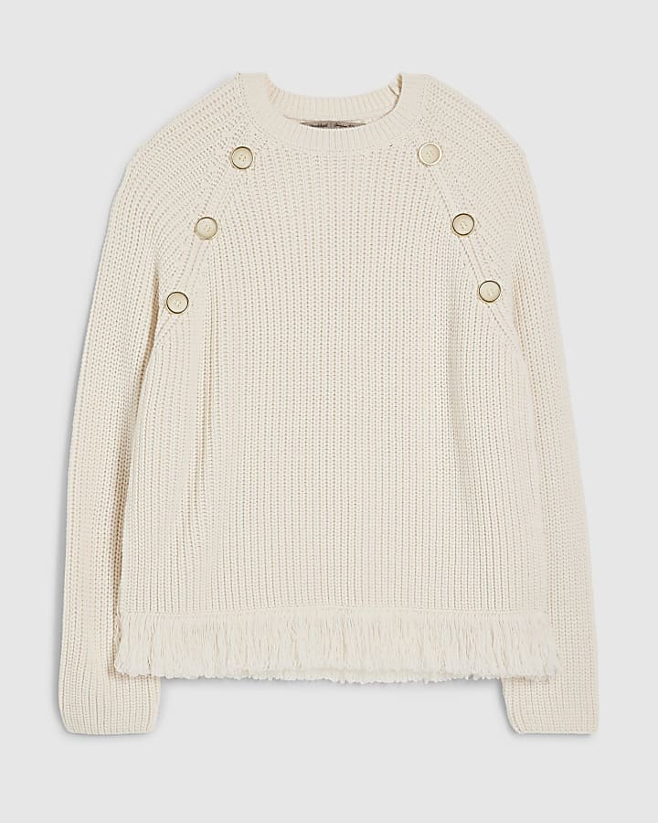 Cream Fringe Hem Rib Jumper
