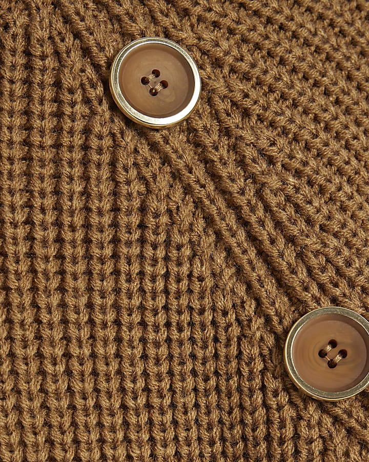 Brown Knitted Long Sleeve Fringed Hem Jumper