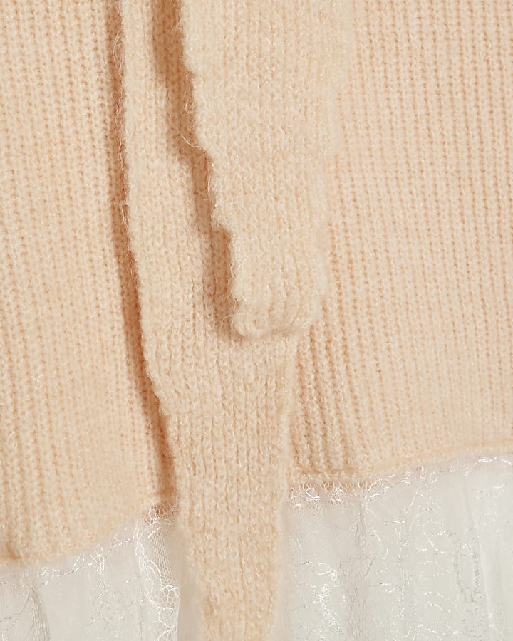 Pink Scarf Neck Lace Hem Jumper