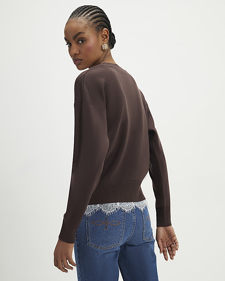 Brown Lace Hem Jumper