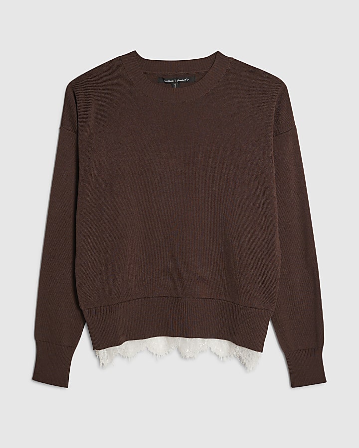 Brown Lace Hem Jumper