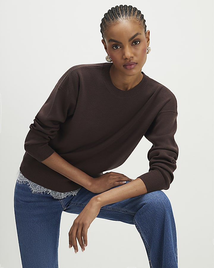 Brown Lace Hem Jumper