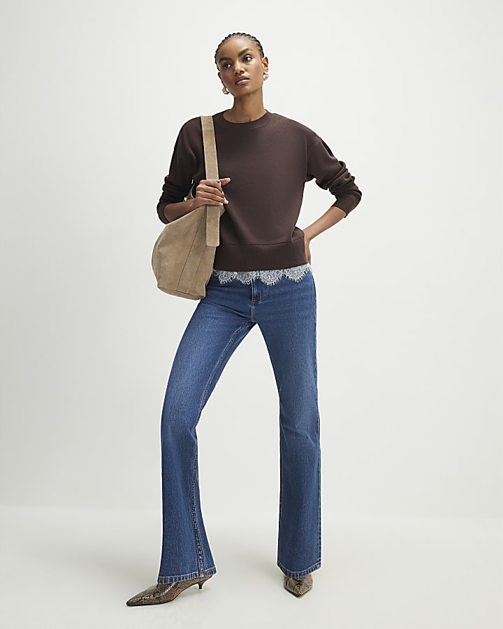 Brown Lace Hem Jumper