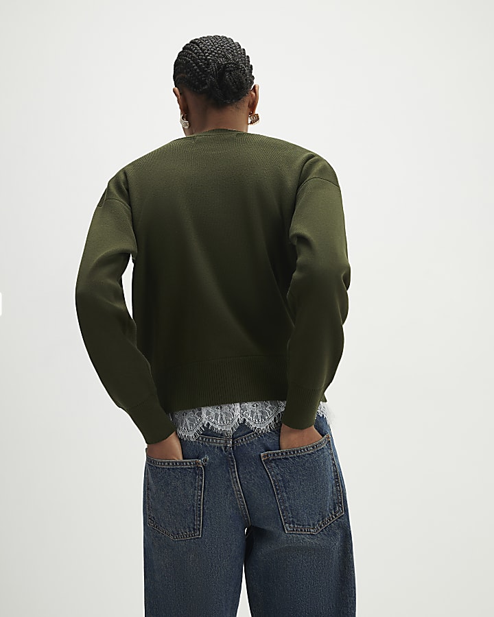 Khaki Lace Hem Jumper