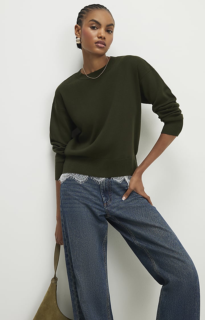 Khaki Lace Hem Jumper