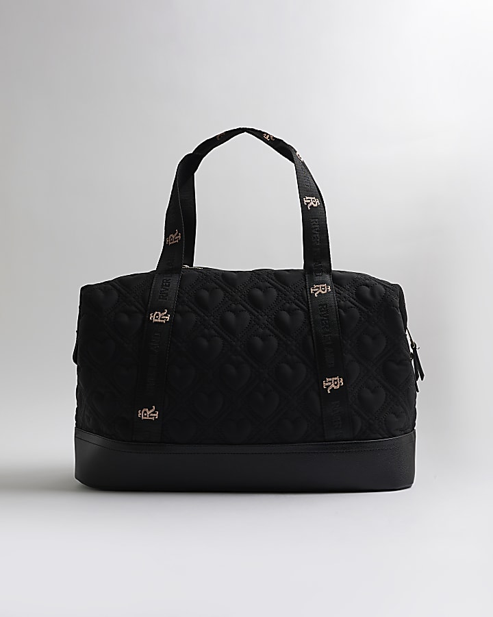 Black Heart Quilted Holdall Bag