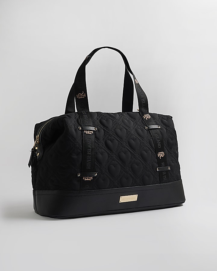 Black Heart Quilted Holdall Bag
