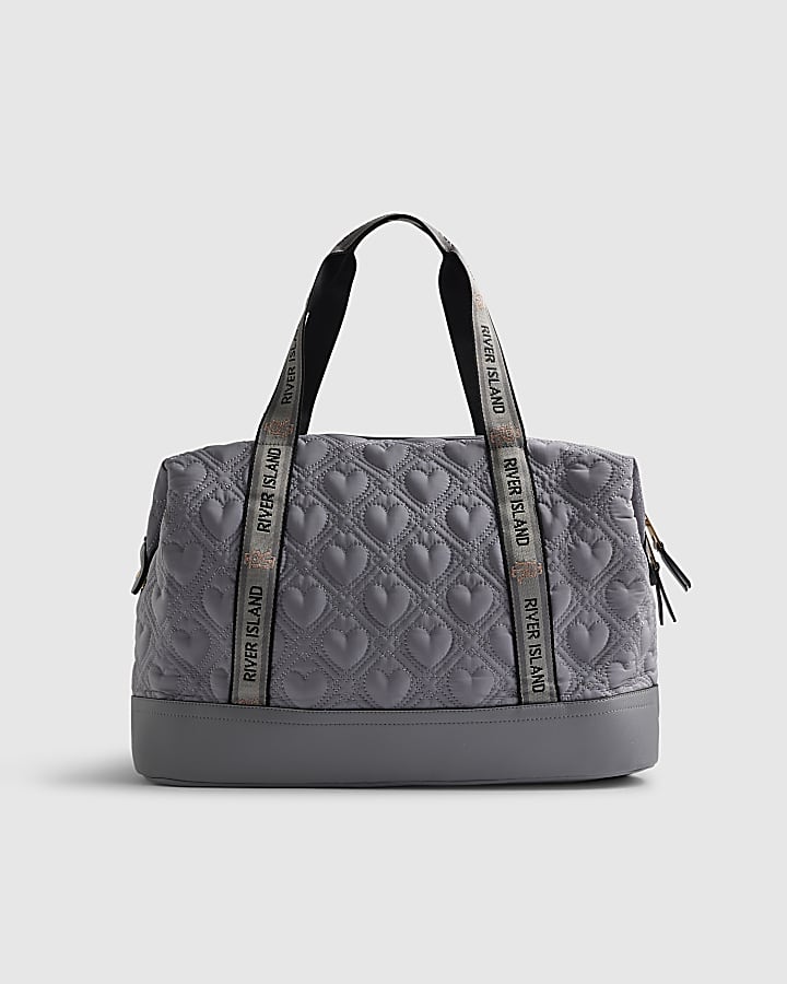 Grey Heart Quilted Holdall Bag