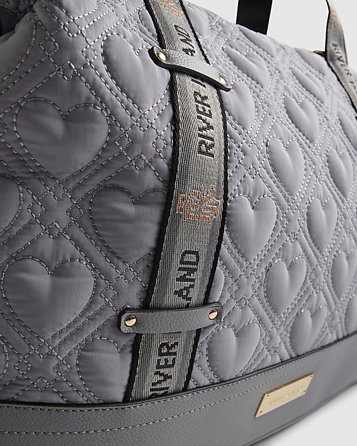 Grey Heart Quilted Holdall Bag