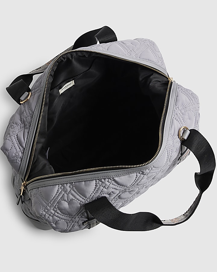 Grey Heart Quilted Holdall Bag