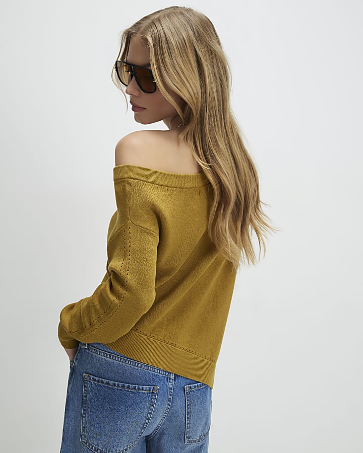 Khaki Linen Blend Knit Asymmetric Jumper