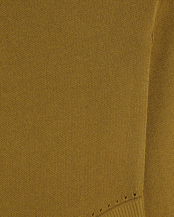 Khaki Linen Blend Knit Asymmetric Jumper