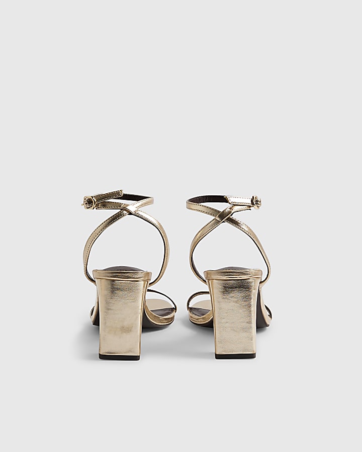 Gold Barely There Heeled Sandals