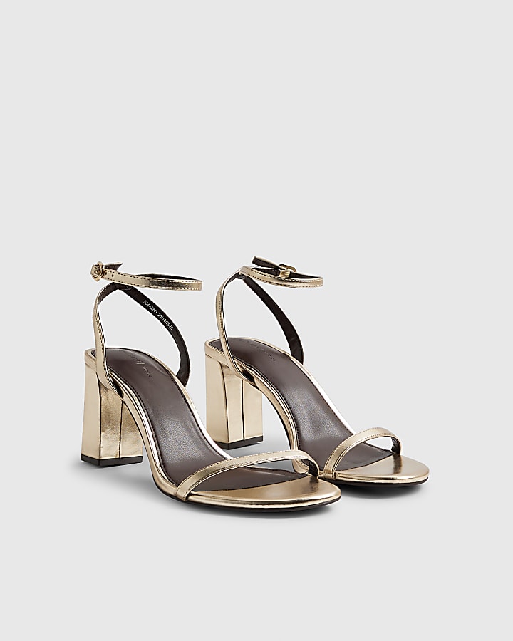 Gold Barely There Heeled Sandals