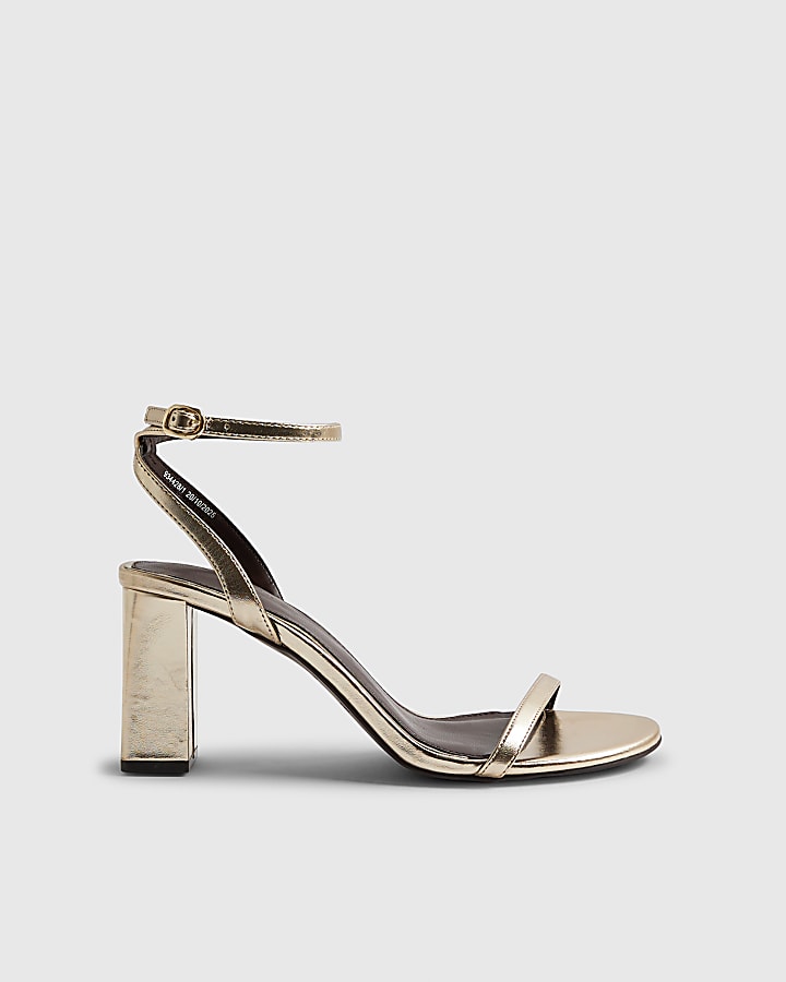 Gold Barely There Heeled Sandals