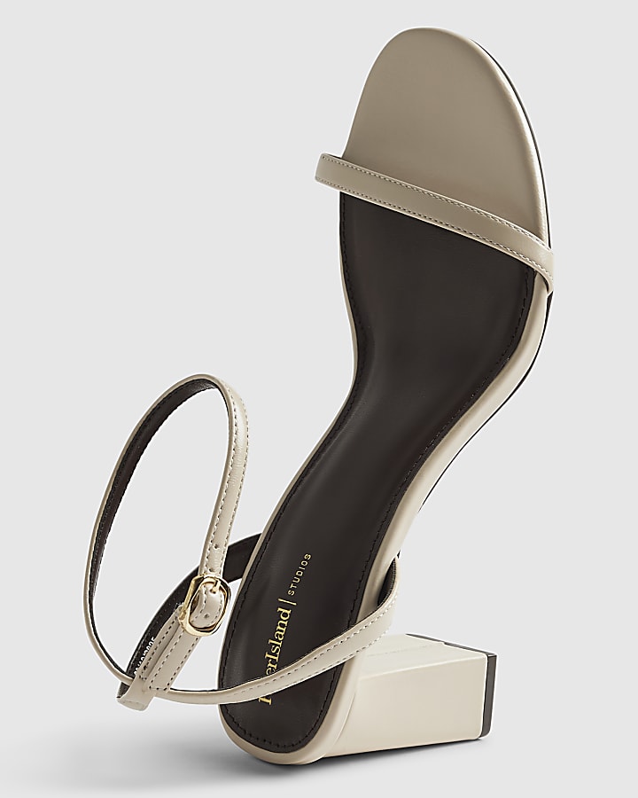 Cream Block Heeled Open Toe Sandals