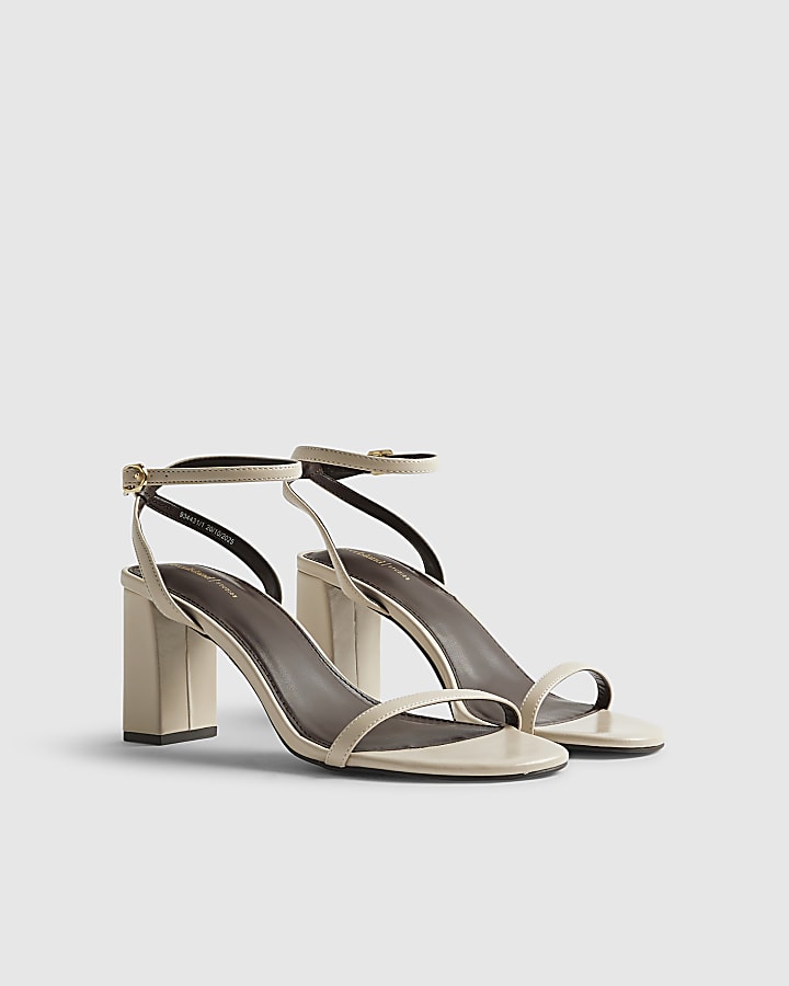 Cream Block Heeled Open Toe Sandals