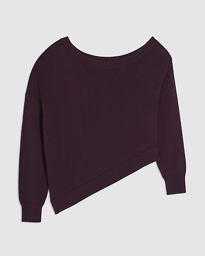 Red Linen Blend Knit Asymmetric Jumper