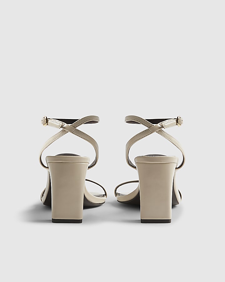 Cream Wide Fit Block Heeled Open Toe Sandals
