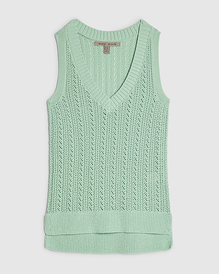 Green Crochet Knit Vest Top