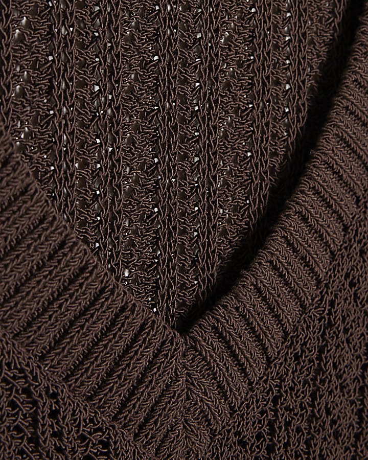 Brown Crochet Knit Vest Top