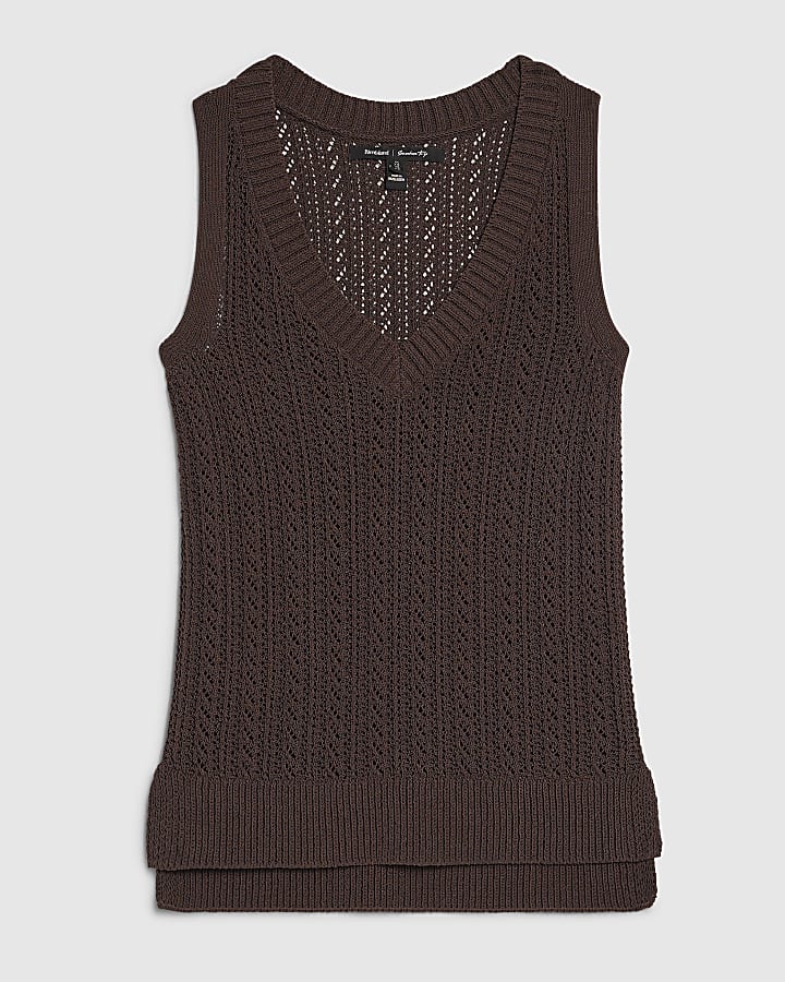 Brown Crochet Knit Vest Top