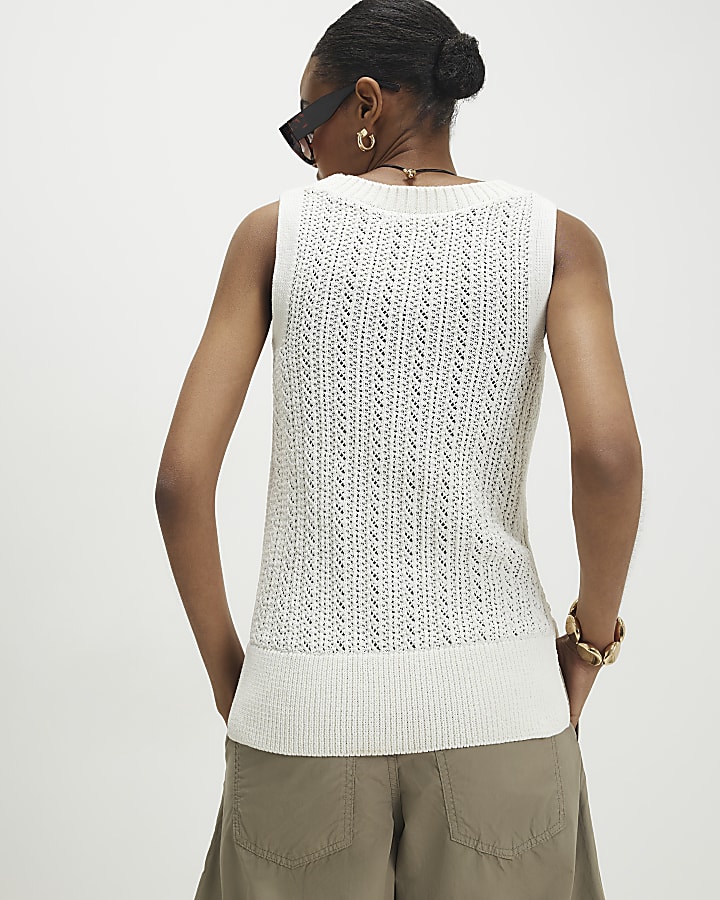 White Knitted Sleeveless Top