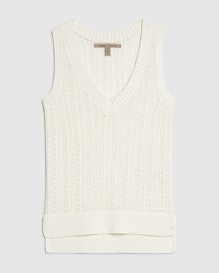 White Crochet Knit Vest Top