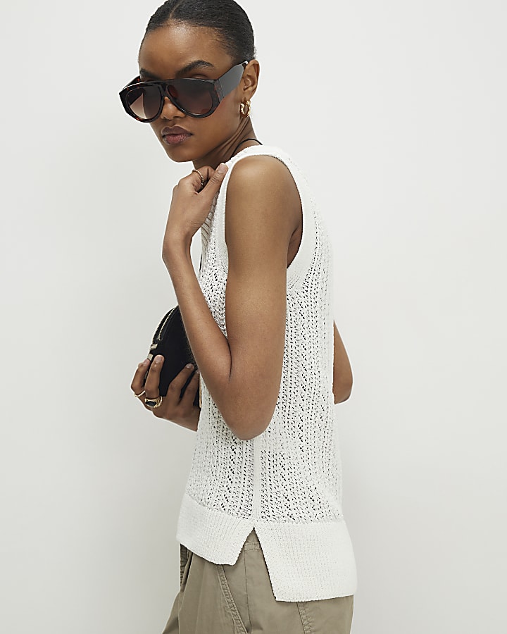 White Knitted Sleeveless Top