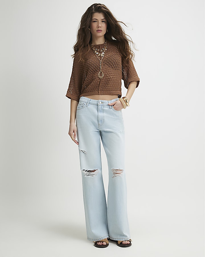 Brown Open Stitch T-Shirt