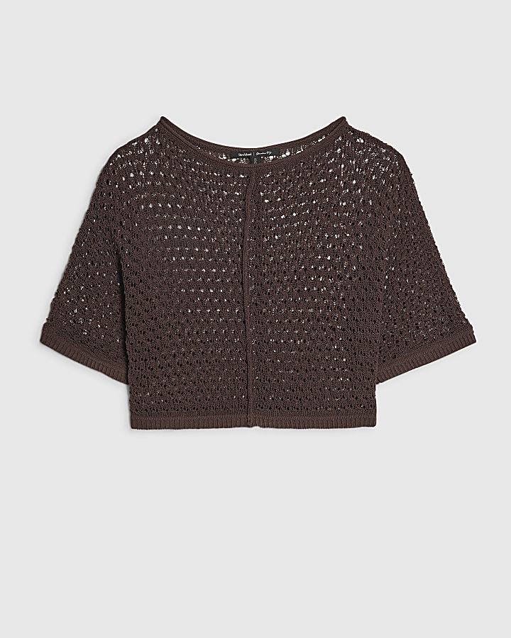 Brown Open Stitch T-Shirt