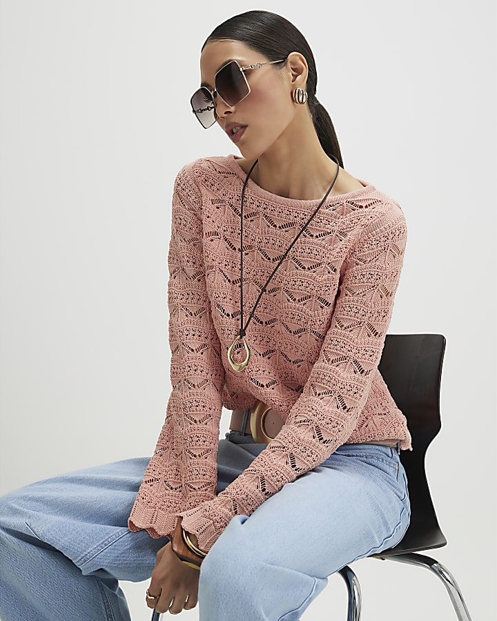 Pink Stitch Boat Neck Jumper