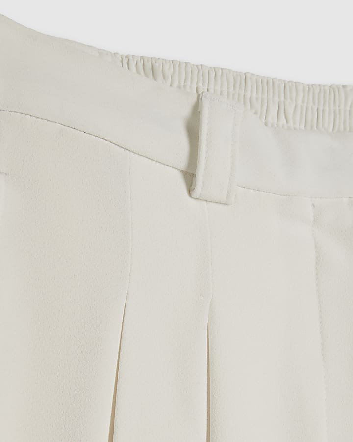 Petite White Pleated Wide Leg Trousers