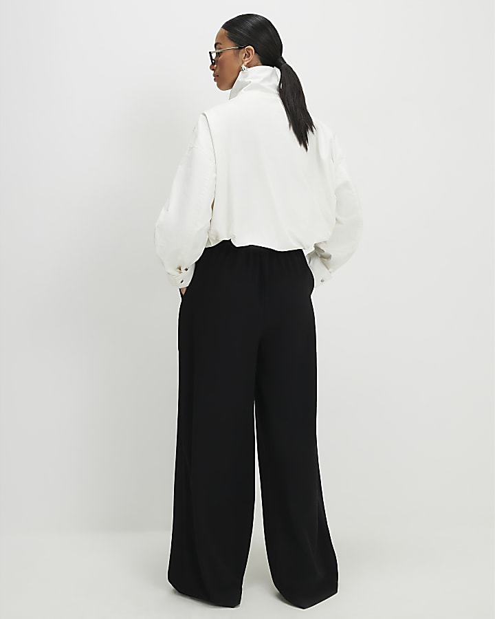 Petite Black Pleated Wide Leg Trousers