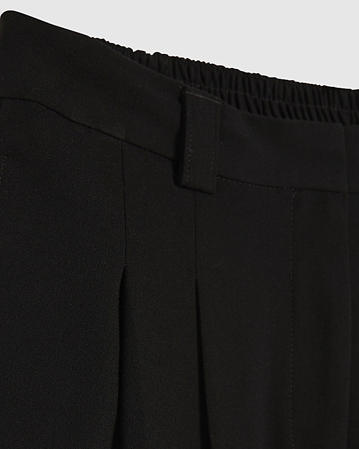 Petite Black Pleated Wide Leg Trousers