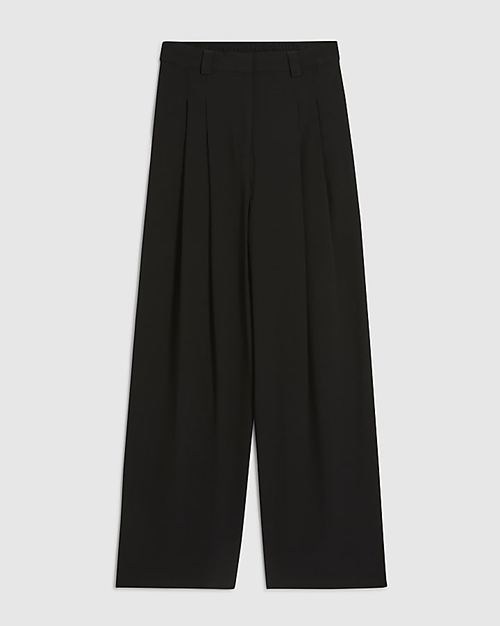 Petite Black Pleated Wide Leg Trousers