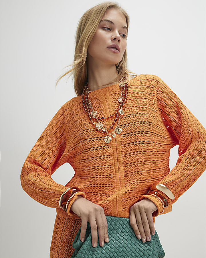Orange Tape Yarn Knitted Jumper