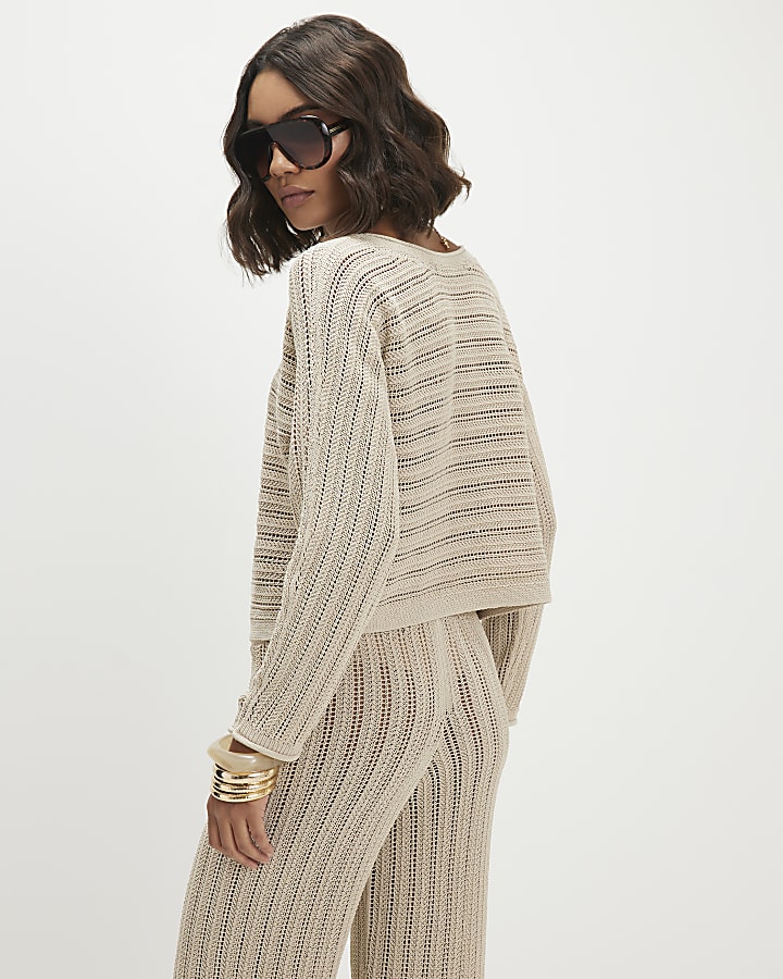 Beige Tape Yarn Knitted Jumper