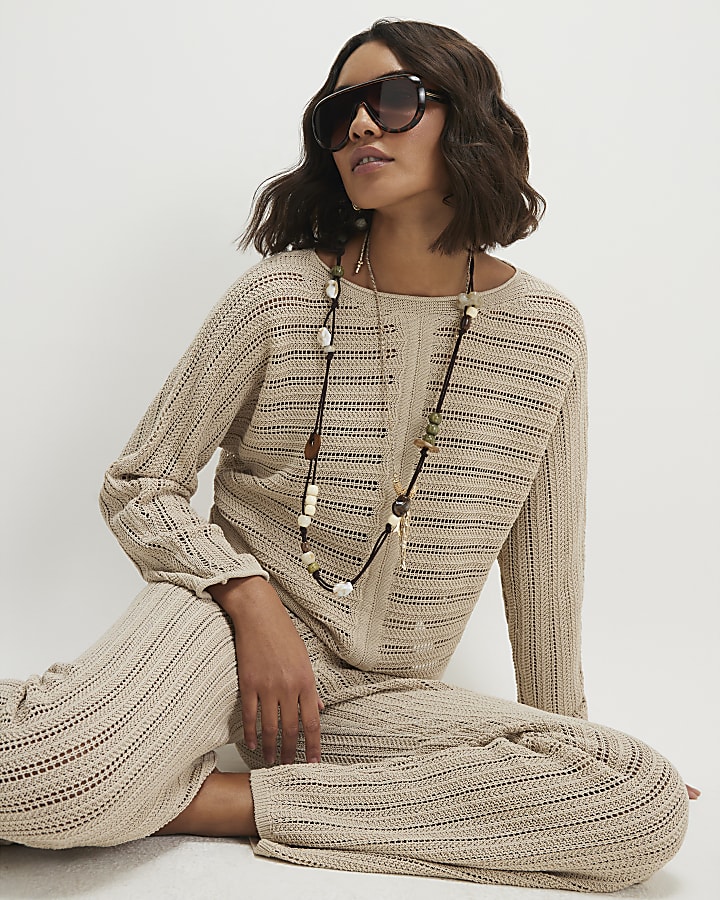 Beige Tape Yarn Knitted Jumper